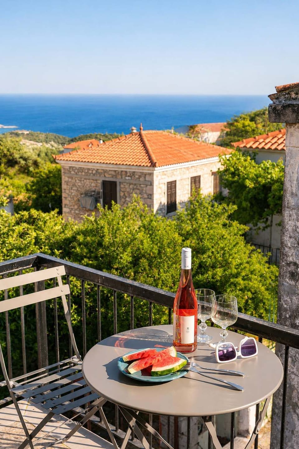 Private Balcony Overlooking the Village & Sea