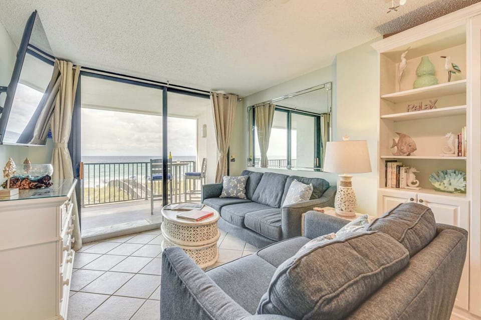 Living room with beach views