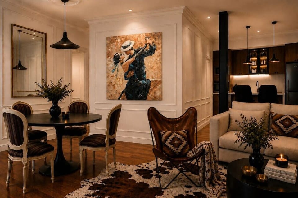 Elegant dining nook across the living room perfect for enjoying meals or planning your next adventure.