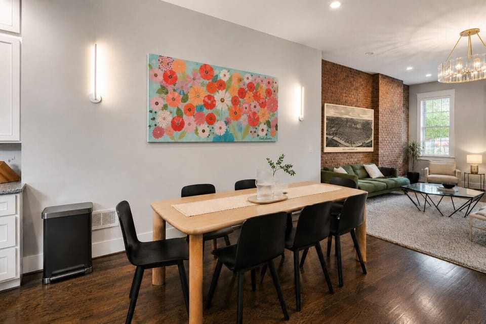 Stylish dining area with seating for six guests