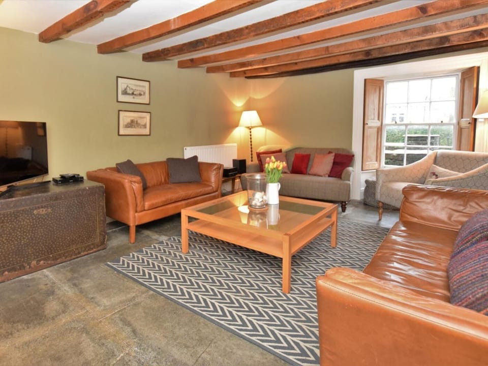 Lounge with exposed beams 