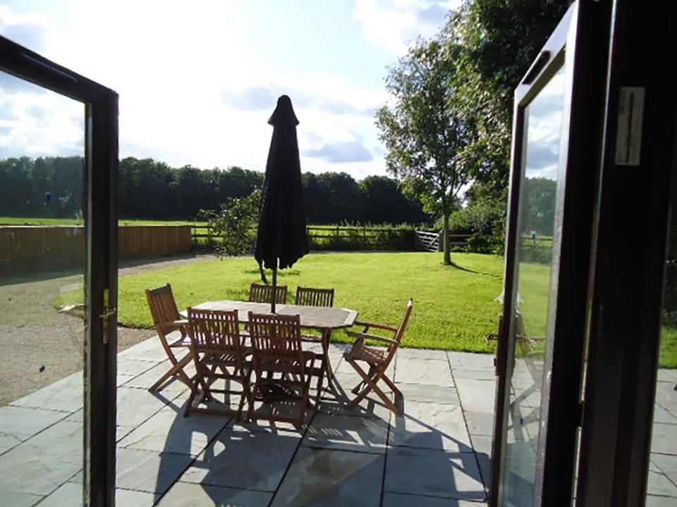 View out over the patio area and garden