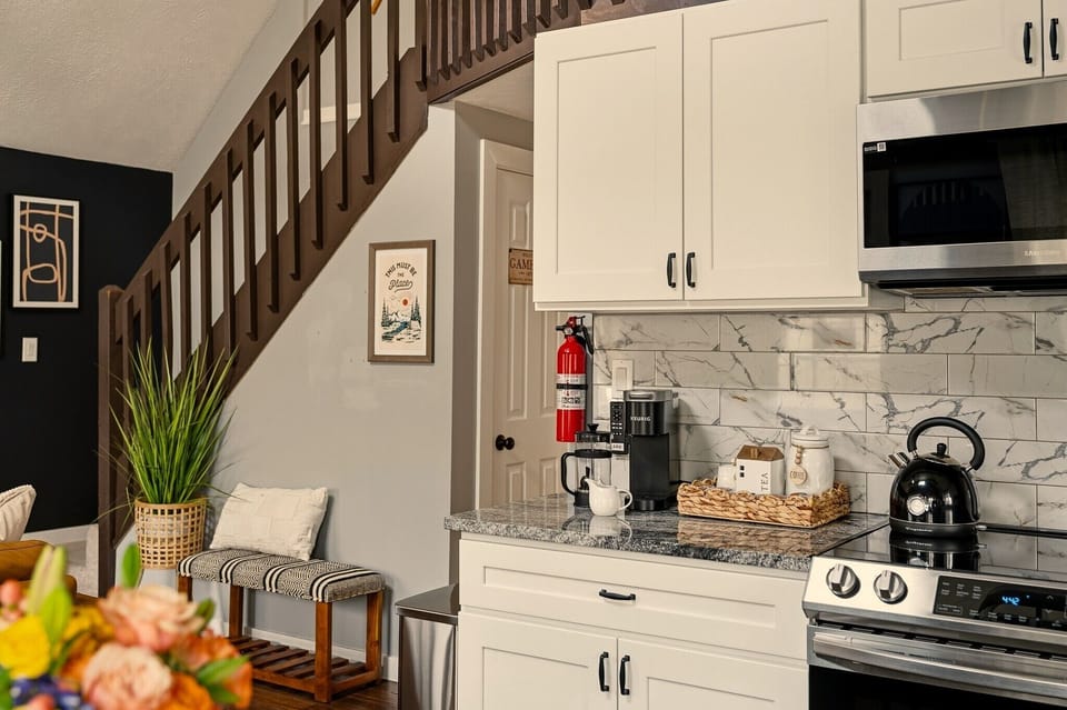 Bright modern kitchen with coffee station and stylish open layout