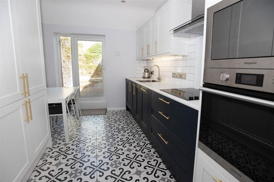Kitchen leading to patio area