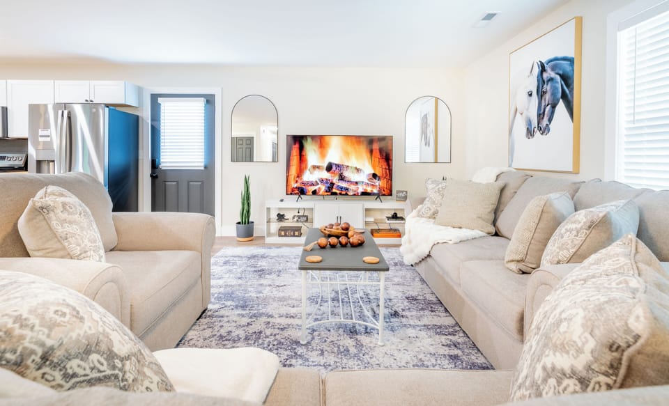 Relax in the comfortable living room, a welcoming space for family gatherings, 