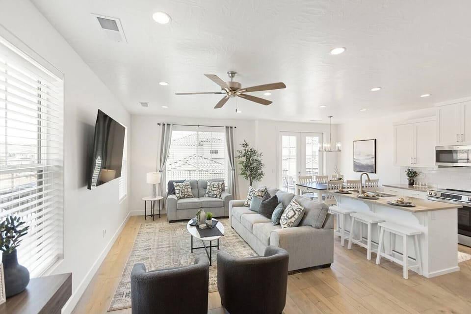 Gather the crew for movie night in this spacious living area, complete with a large flat-screen TV and comfy seating.
