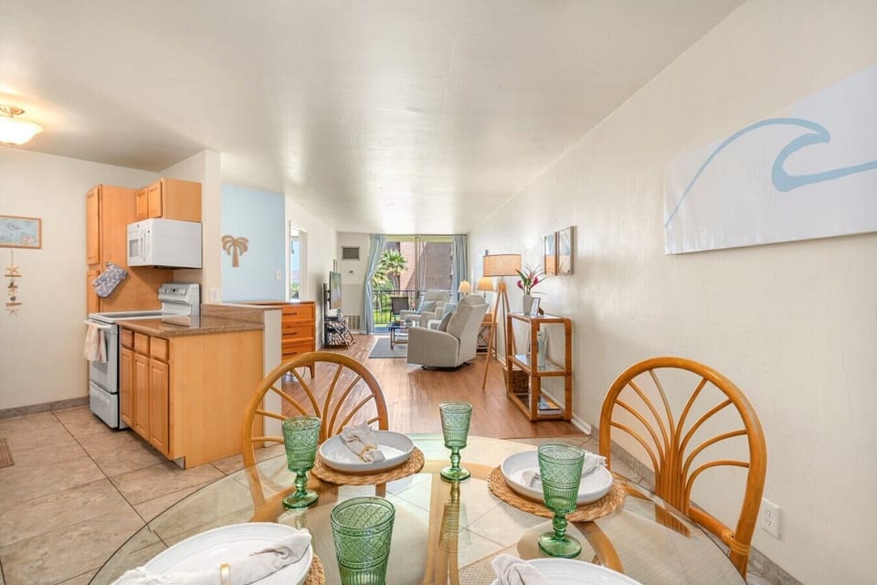 Open kitchen, dining, and living area designed for comfort and relaxation