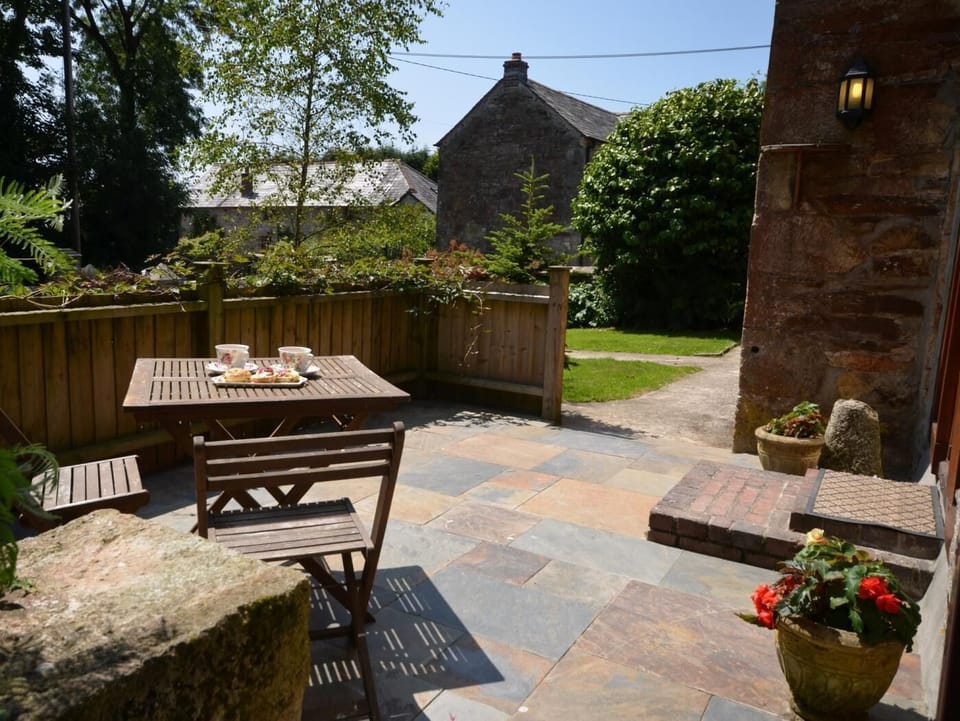 Enclosed patio with seating