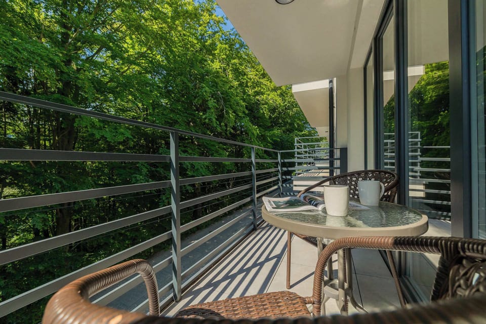 The balcony's peaceful ambiance is ideal for unwinding.