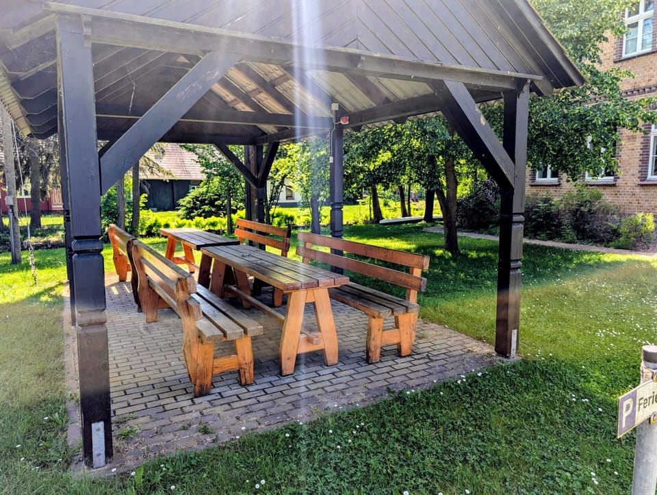 Covered seating area outdoors