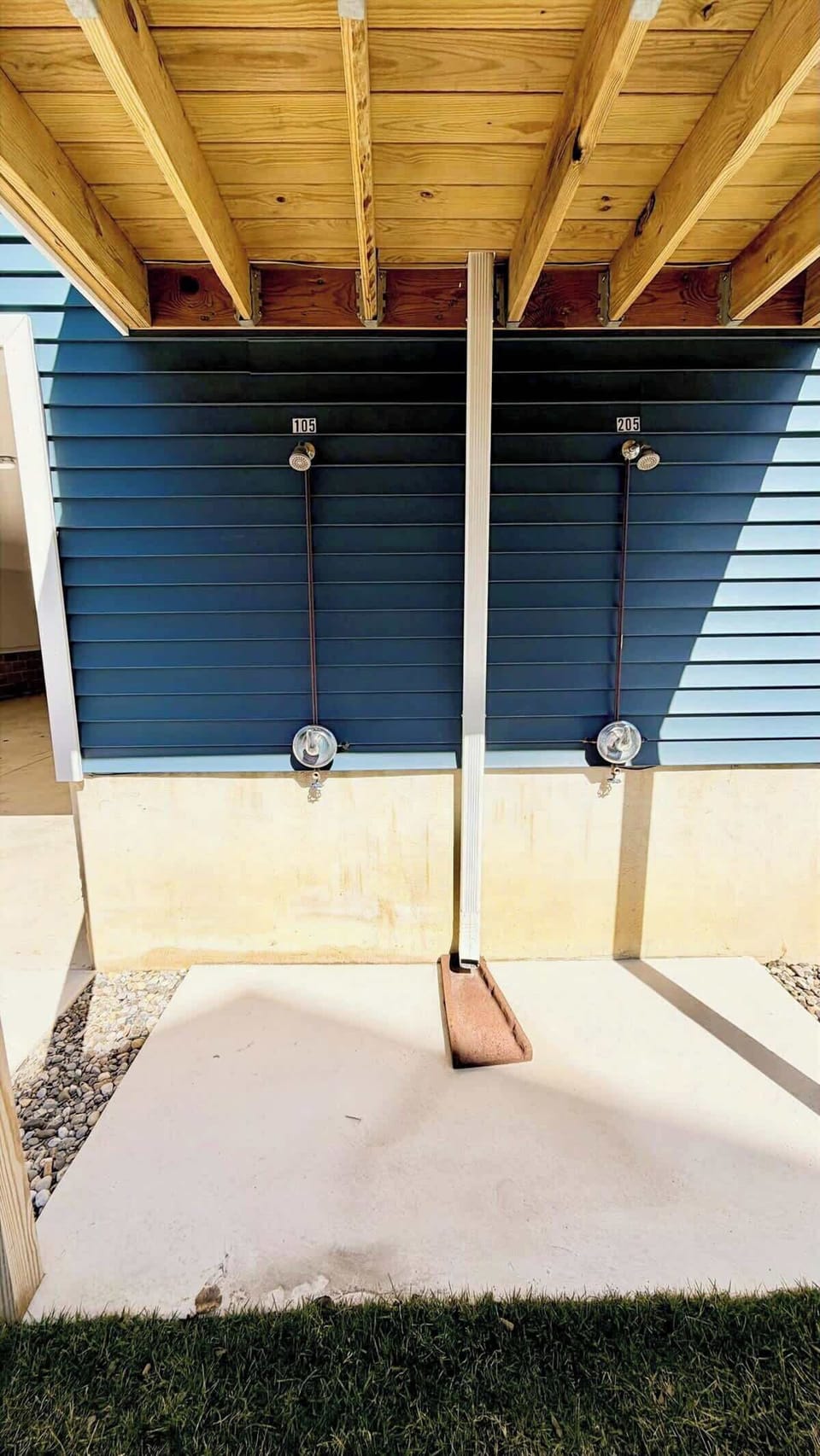 
Rinse off after a day at the beach with the convenient outdoor shower, perfect for washing away sand before heading inside.