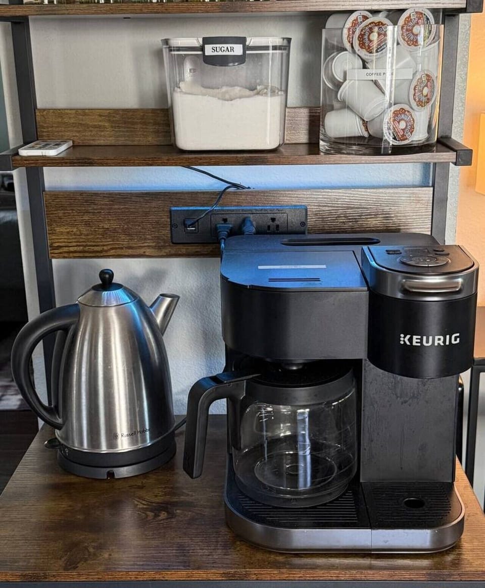 A coffee and tea bar area has been added to the apartment. We provide K Cups to our guests during their stay.