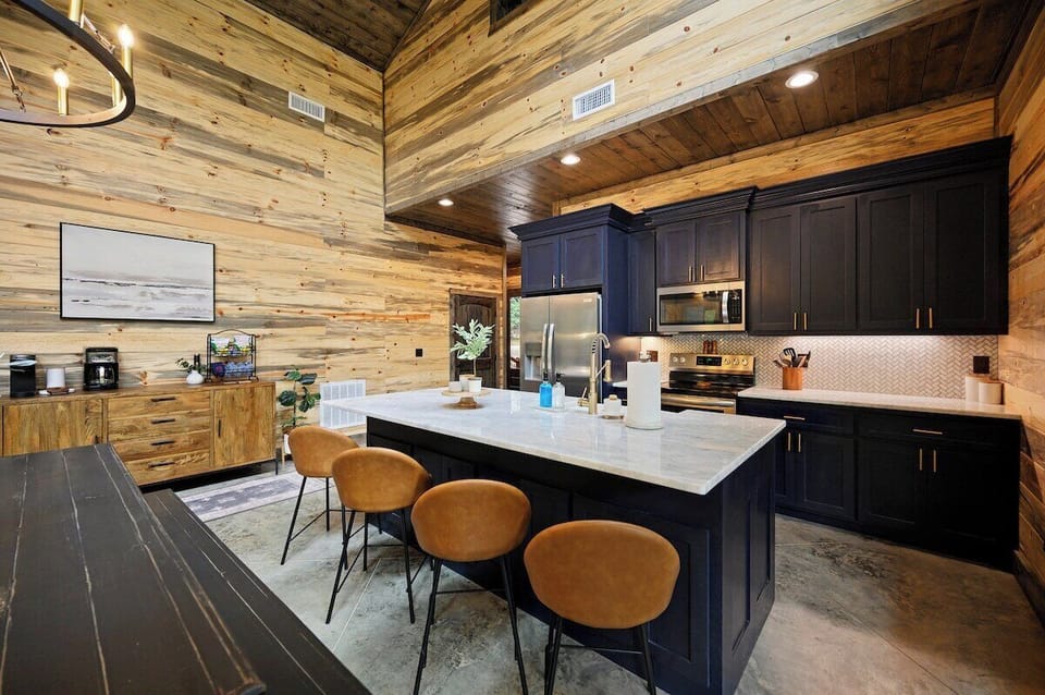 Fully stocked kitchen with more seating