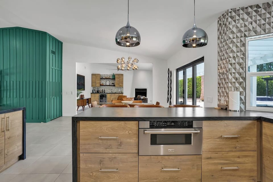 Bright kitchen with plenty of workspace.