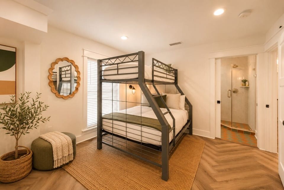 bedroom 7 with queen bed, queen/twin bunk, and twin bunk