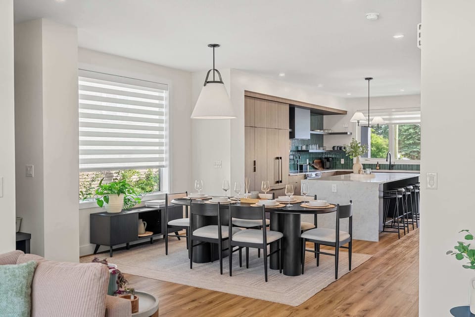 Open dining and kitchen area made for hosting