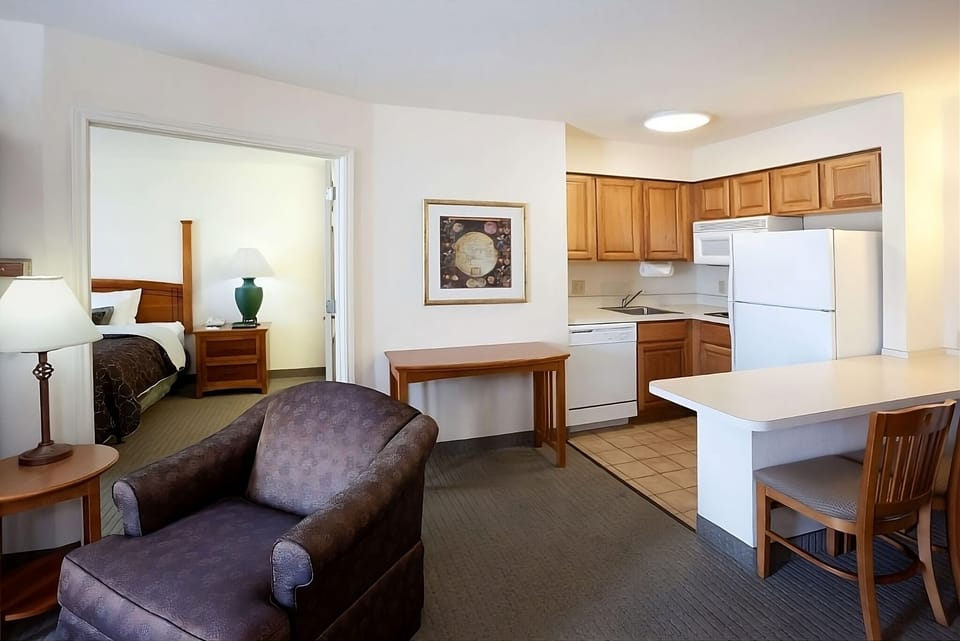 Cook simple meals with a full kitchen and handy counter seating.