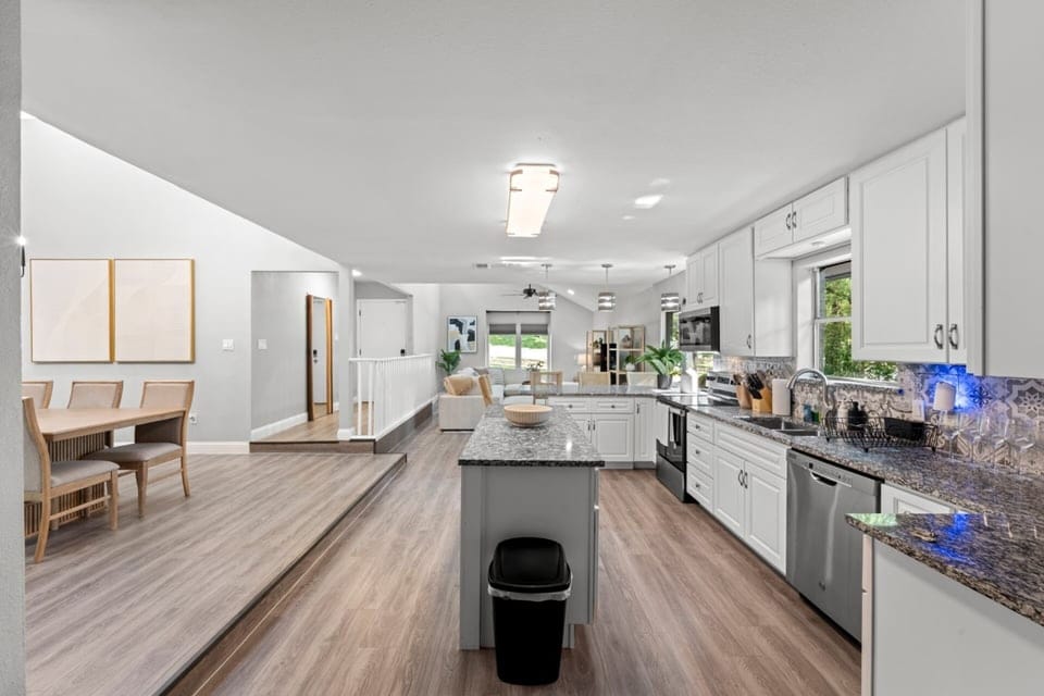 This fully updated kitchen offers generous prep space, modern appliances, and everything needed for home-cooked meals during your stay.