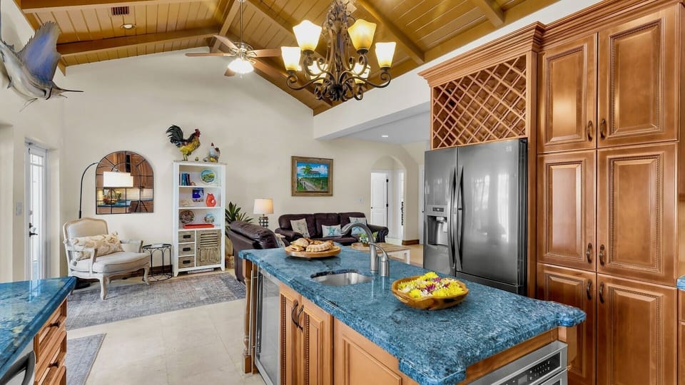 The fully equipped kitchen is stocked with everything the chef in your group might need...
