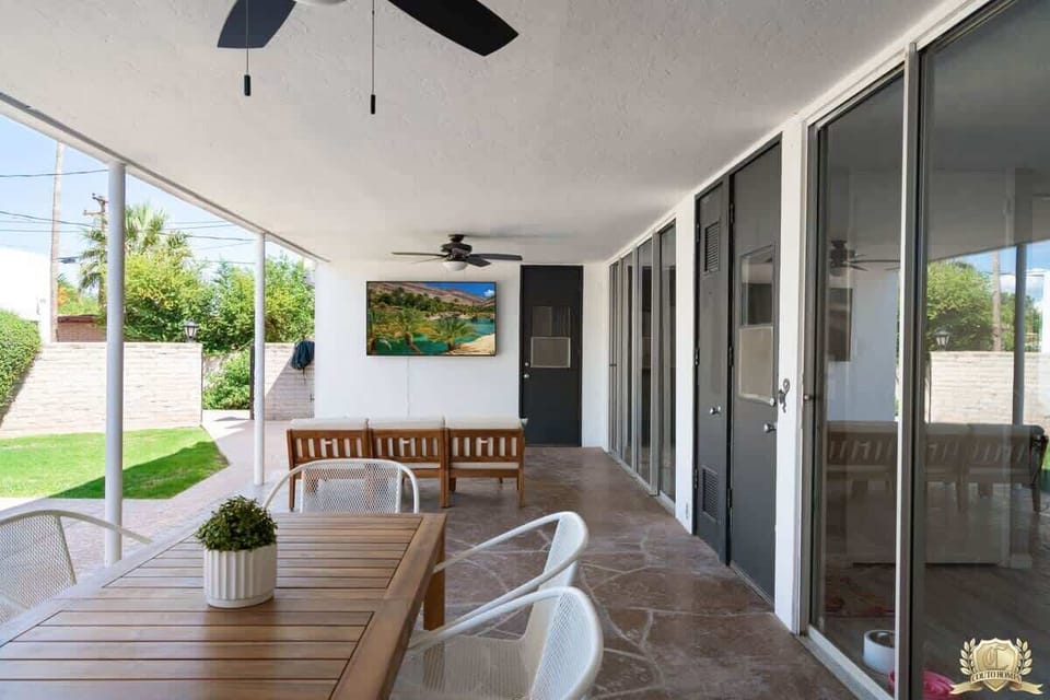 Patio and dining area with Smart TV.