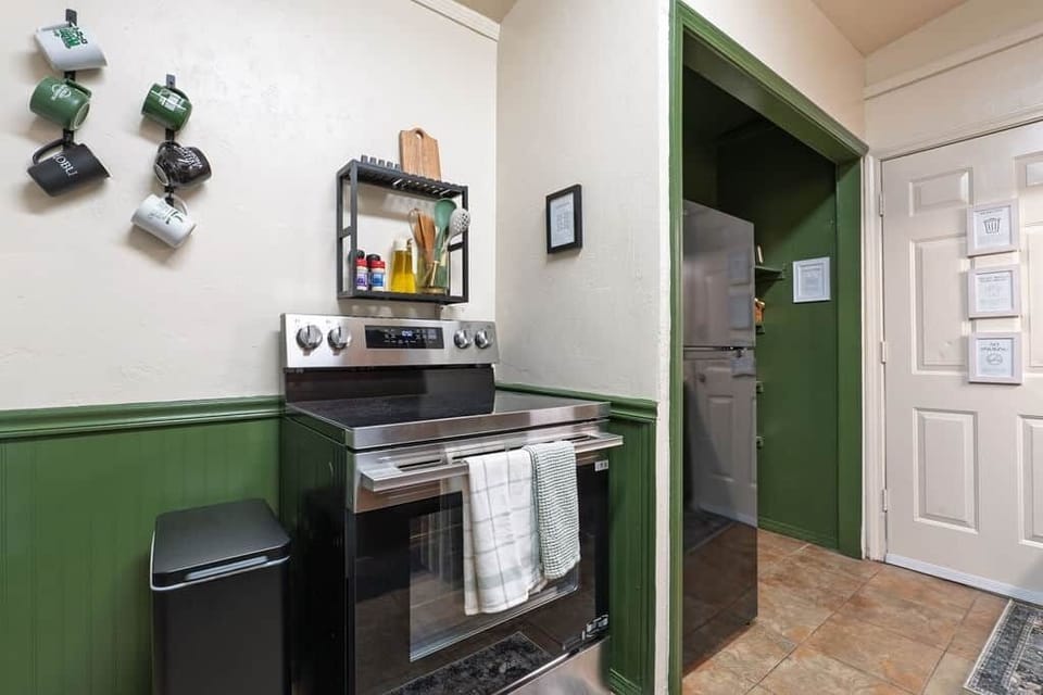 Kitchen with Full-Size Range, Refrigerator