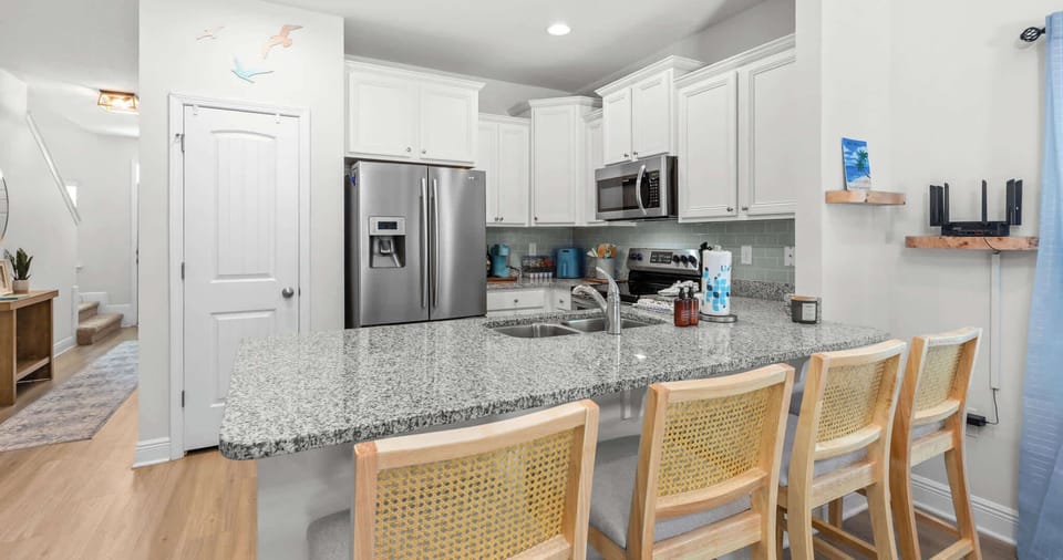 Counter seating for casual mornings and late-night snacks