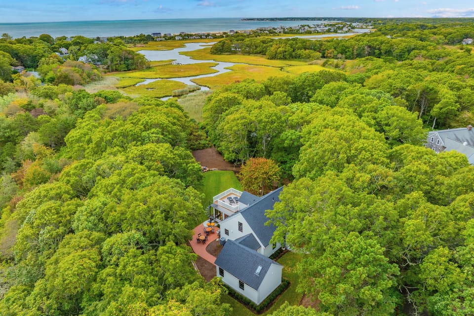 Private woodland retreat with stunning marsh and coastal water views
