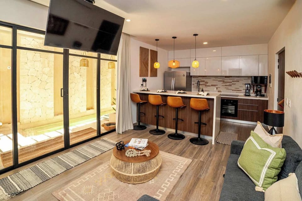 kitchen bar with high chairs