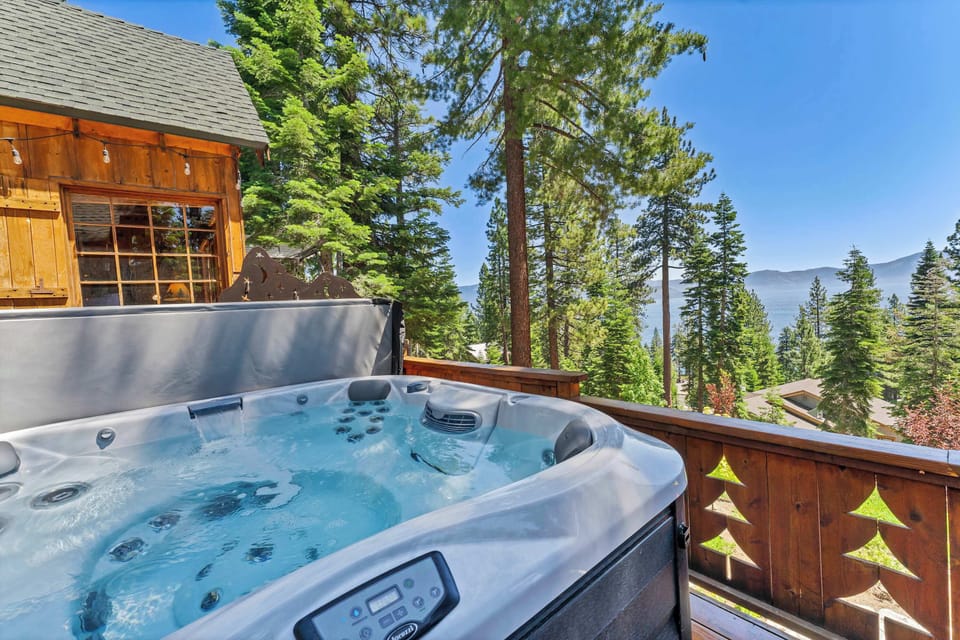 Exterior: Private 6-person hot tub with lake view