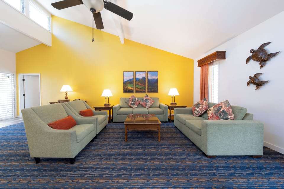 Unwind together in a bright lounge with plush seating.