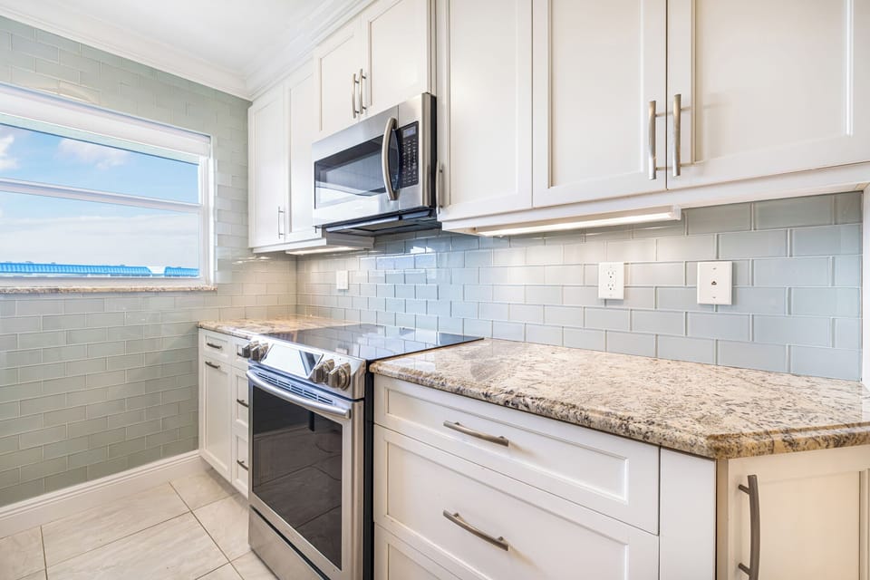 Modern kitchen with ample prep space and storage