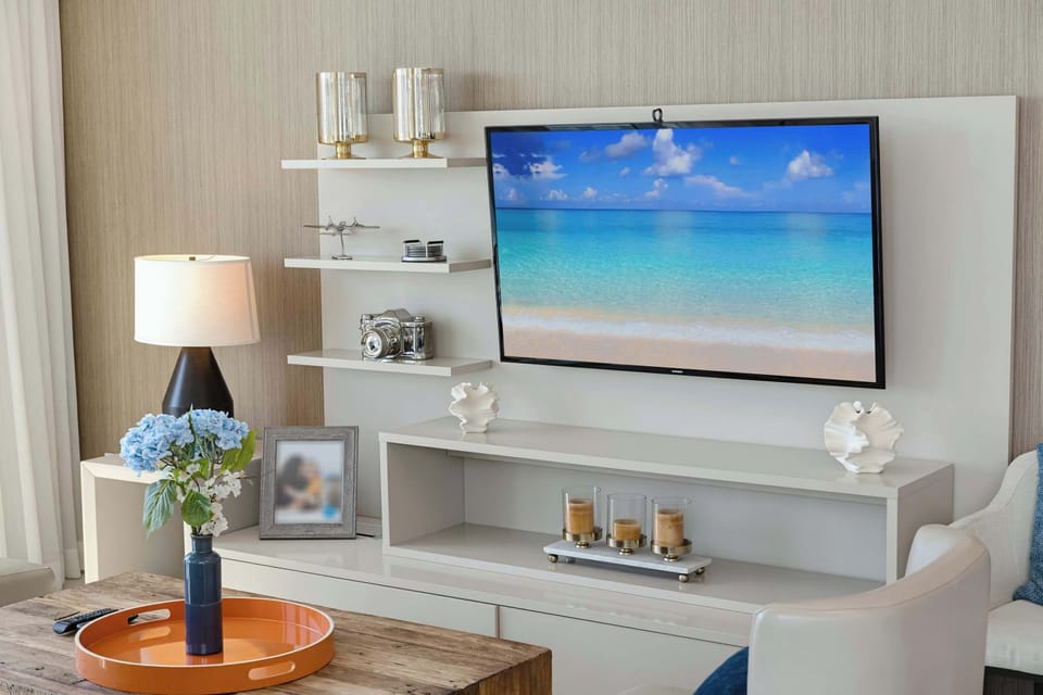 A stylish living room ready for movie nights or relaxing evenings