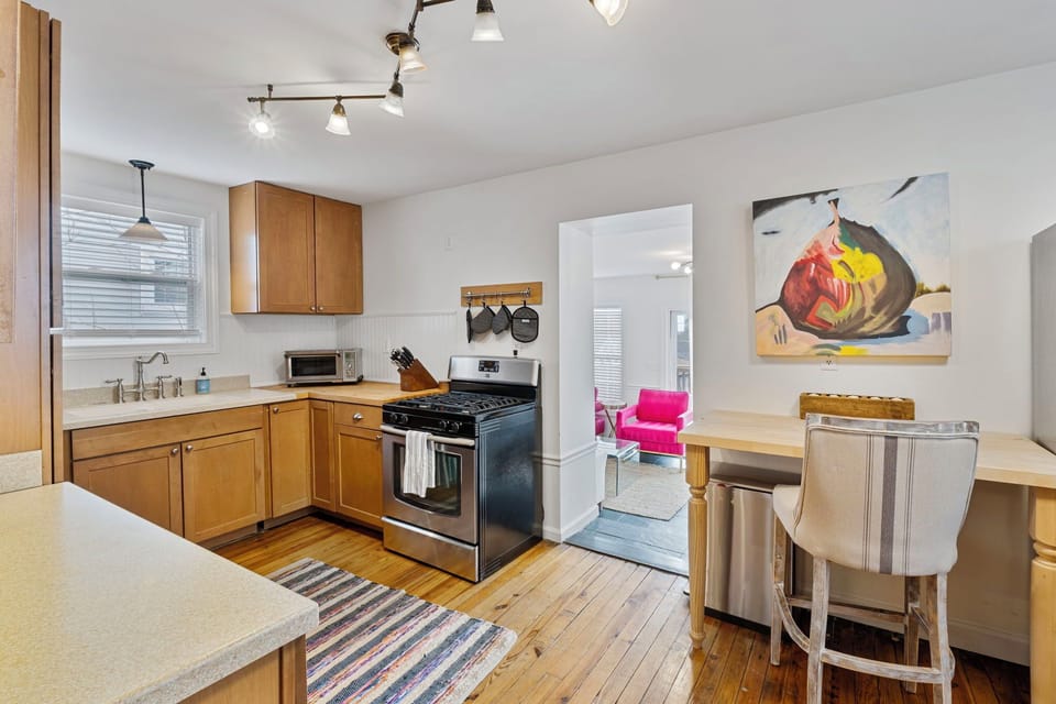 The kitchen is outfitted for all your cooking and baking needs