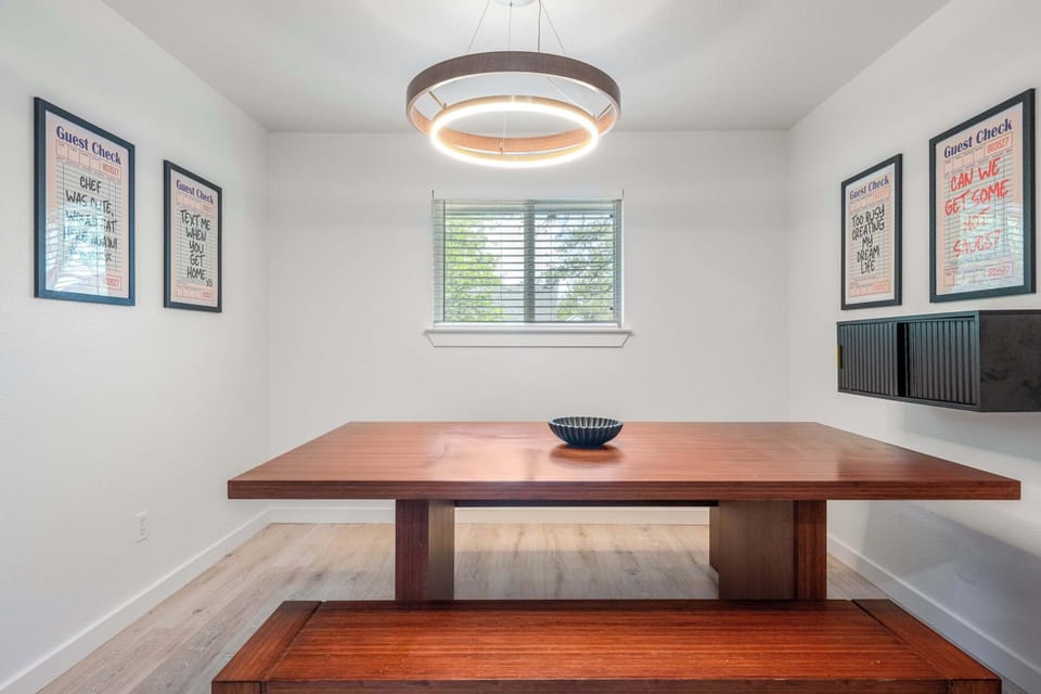 Gather around the spacious dining table for family meals, board games, morning coffee, or a glass of wine—the perfect place to slow down and enjoy time together.