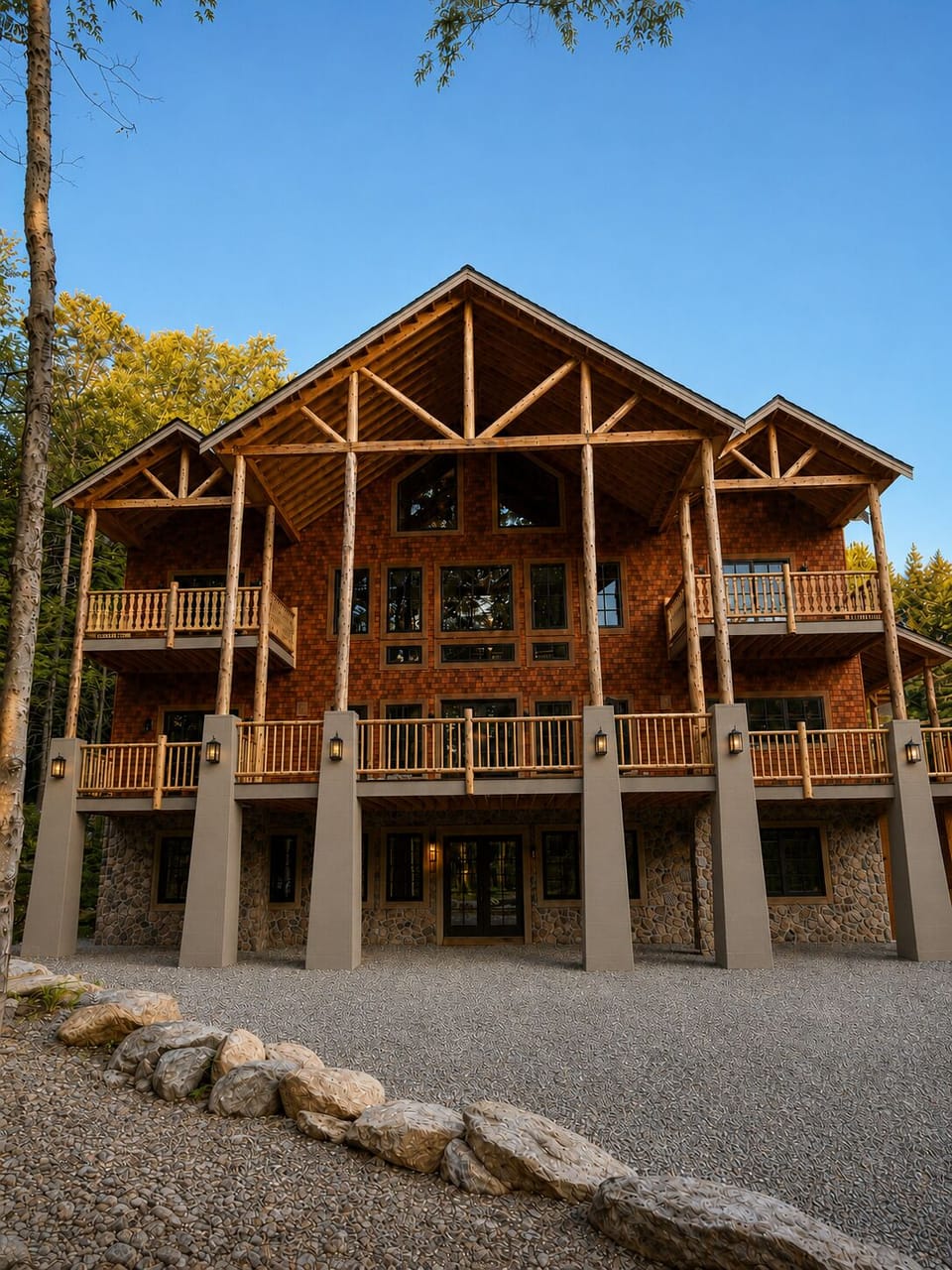 Exterior with painted columns rendered
