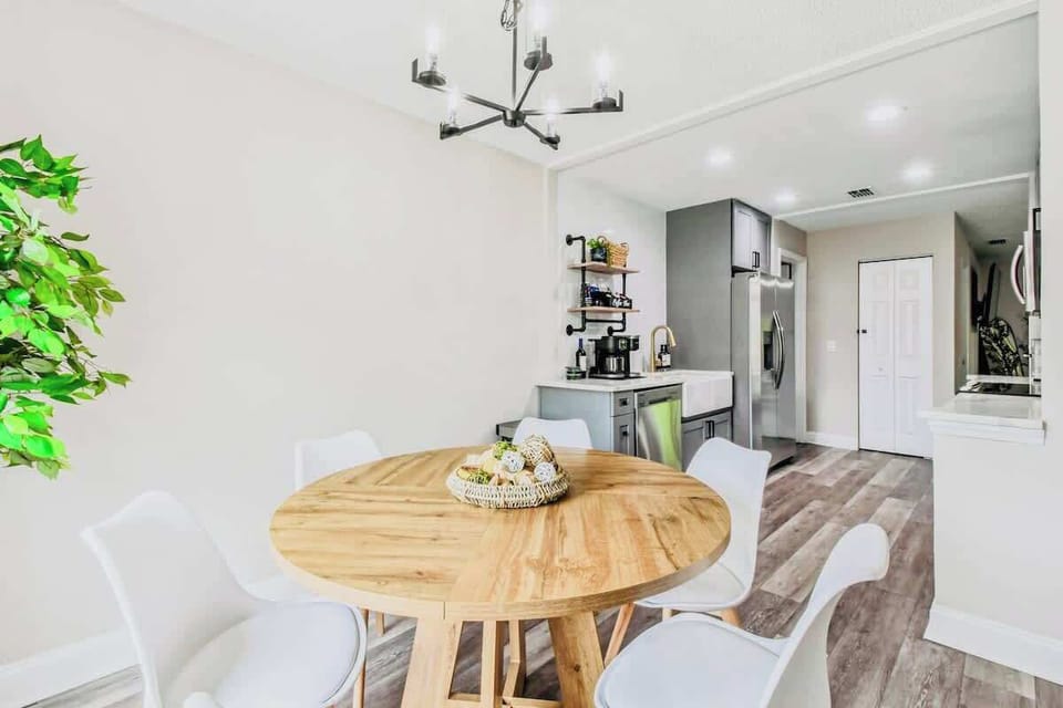 Dining table with seating for six guests.