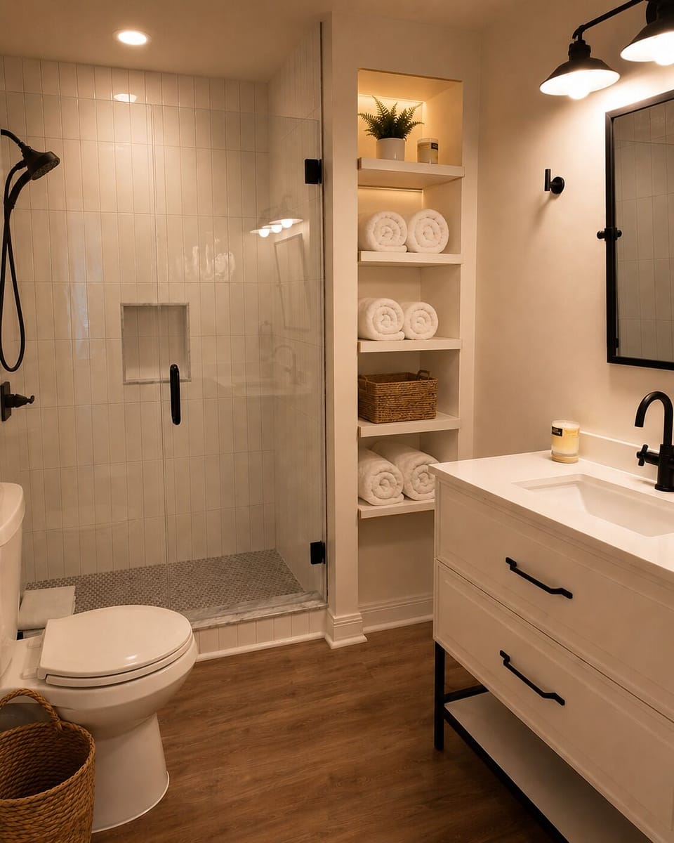 Spa-like bathroom with walk-in glass shower and stylish modern finishes