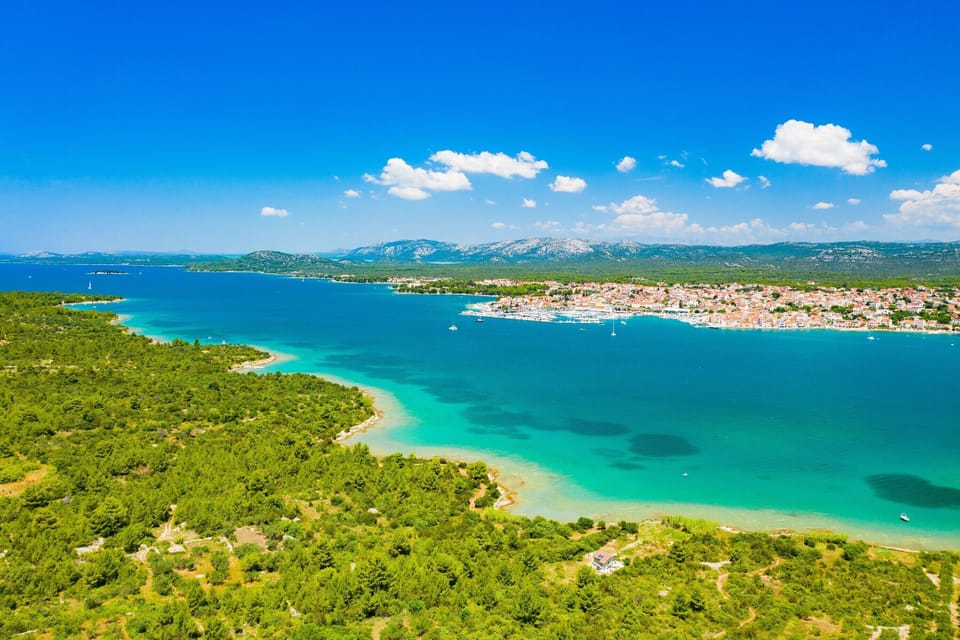 Aerial view of adriatic town of Pirovac and Murter island