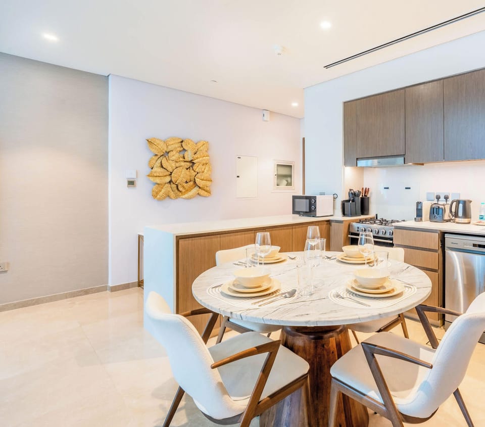 Dining table set for four guests
