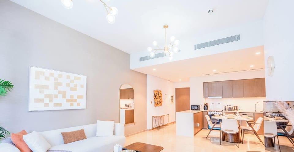 Spacious living area near kitchen