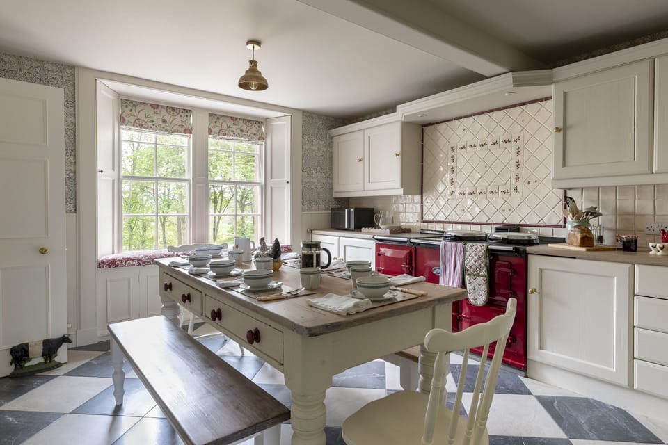 Sunderland Farmhouse - traditional farmhouse kitchen with cherry red Aga