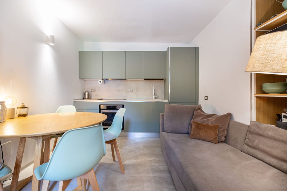 Full kitchen: oven, induction hob, dishwasher and full-height fridge