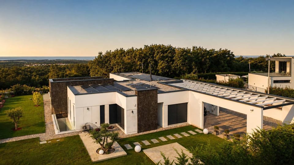 Overview of villa with garden