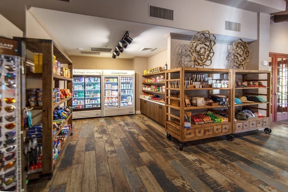Explore a well-stocked shop filled with snacks and essentials, perfect for your on-the-go cravings.