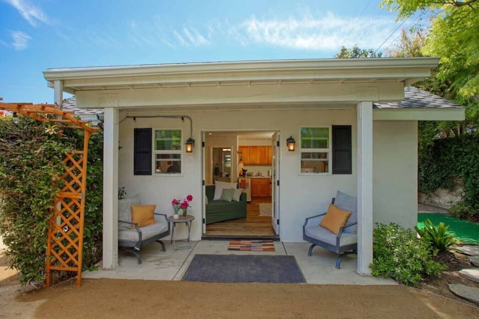 Your private garden getaway begins here, tucked behind a locked gate and fenced walkway.