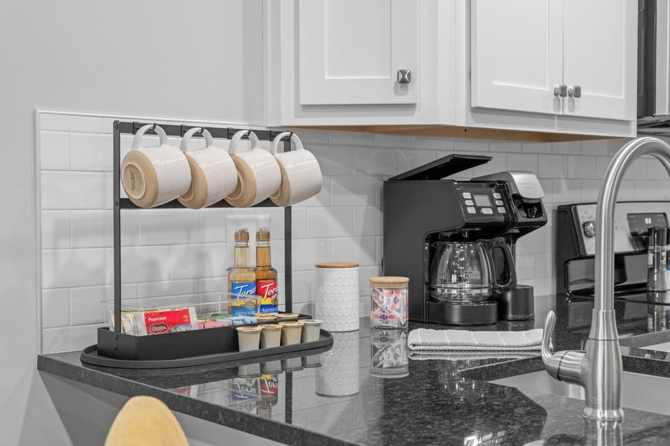 Starter packs of Keurig pods and coffee
essentials provided.