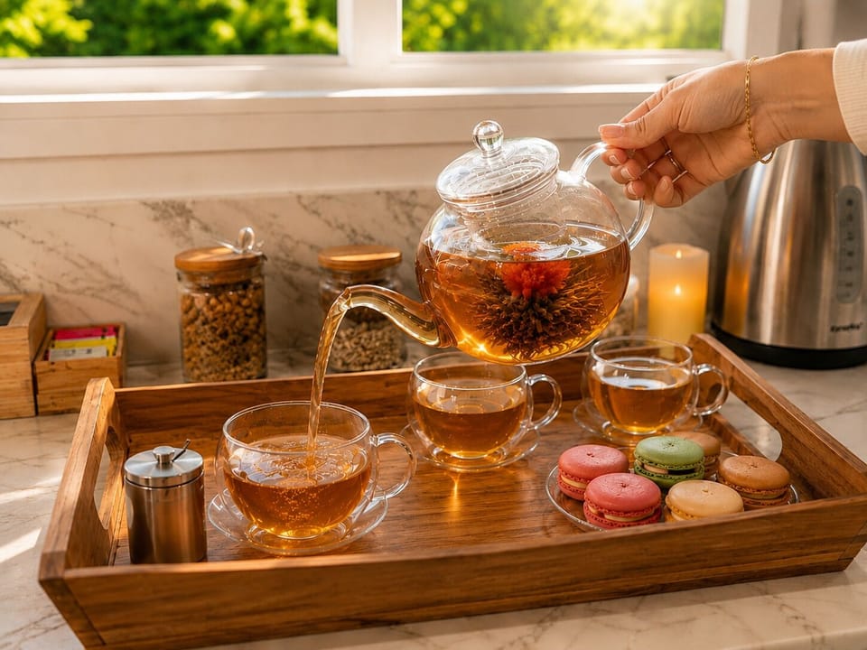 Enjoy a cup of our blooming tea.