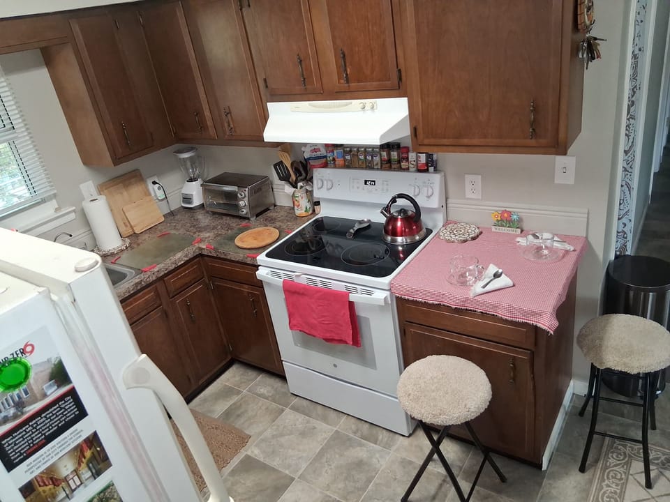 Partial kitchen. Intimate place for breakfast