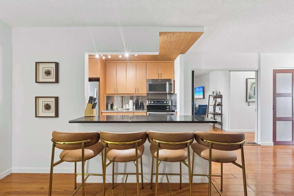 Modern kitchen breakfast bar with seating for four the perfect spot for morning coffee or casual dining