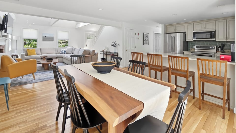 Dining area is open to kitchen with counter seating